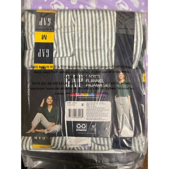 Gap Ladies Flannel Sea Moss Stripe Pajama Set Medium NEW - Picture 7 of 8
